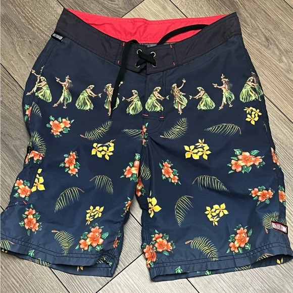 Solitude Mens Swim Trunks 30 Blue Yellow Board Shorts Bathing Suit Hawaii - Picture 8 of 8